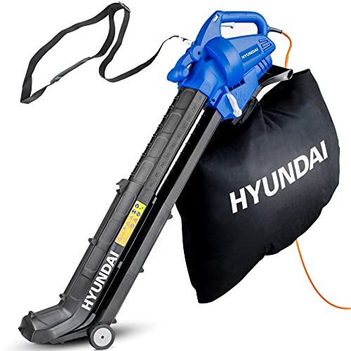 Hyundai Leaf Blower, Garden Vacuum & Mulcher with Large 45 Litre Collection Bag, 12m Cable, 62-170mph Variable Airspeed, Reaches Whole Garden & 3 Year Warranty