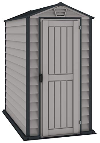 Duramax EverMore 4 x 6 ft Plastic Garden Storage Shed, Adobe & Grey, Fire Retardant & All-Weather Outdoor Storage Solution, Includes Plastic Floor, Strong Structure & Maintenance-Free Vinyl Shed