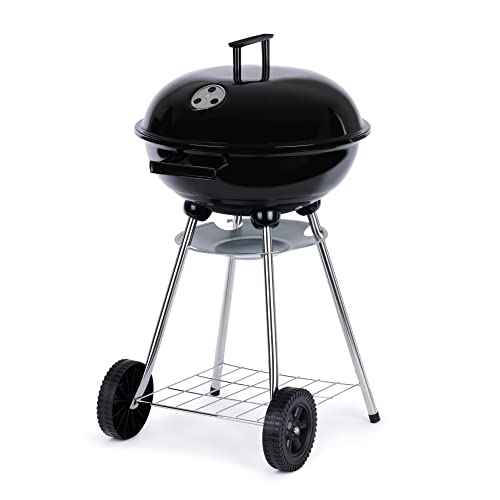 LIVIVO 18 Inch Freestanding Kettle BBQ with Enamelled Fire Bowl, Chrome Plated Cooking Grid and Charcoal Grate for Lawn, Patio Garden Barbecue