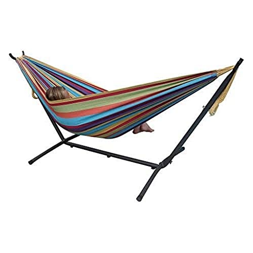 Vivere UHSDO8-20 Double Cotton Hammock with Space-Saving Steel Stand Including Carrying Bag, Tropical