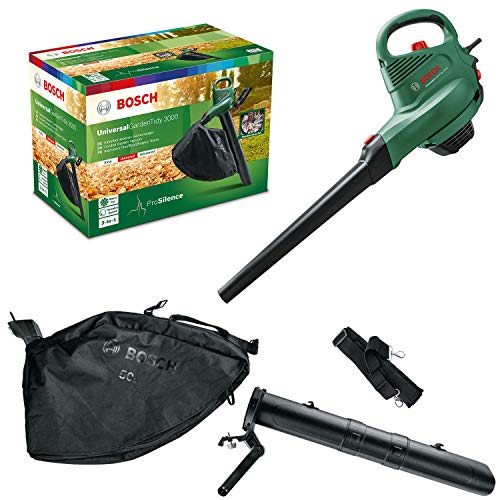 Bosch 06008B1071 Electric Leaf Blower and Vacuum UniversalGardenTidy 3000 (3000 W, collection bag 50 l, variable speed, for blowing, vacuuming and shredding leaves, in carton packaging)