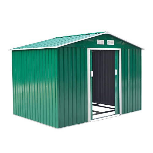 Outsunny 9 x 6FT Garden Metal Storage Shed Outdoor Storage Shed with Foundation Ventilation & Doors, Green