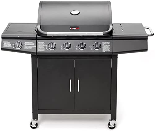 CosmoGrill Gas Barbecue 4+1 - Deluxe Grill BBQ with Side Ring Burner Black (Barbecue with Cover)