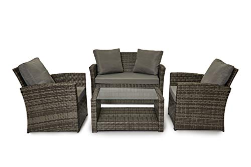 EVRE 4 Seater Rattan Garden Furniture Sofa Armchair Roma Set with Coffee Table Wicker Weave Conservatory (Grey)