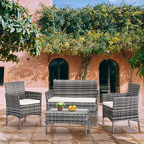Panana Rattan Garden Furniture 4 Piece Set Table Sofa Chair Patio Outdoor Conservatory Indoor Mixed Grey