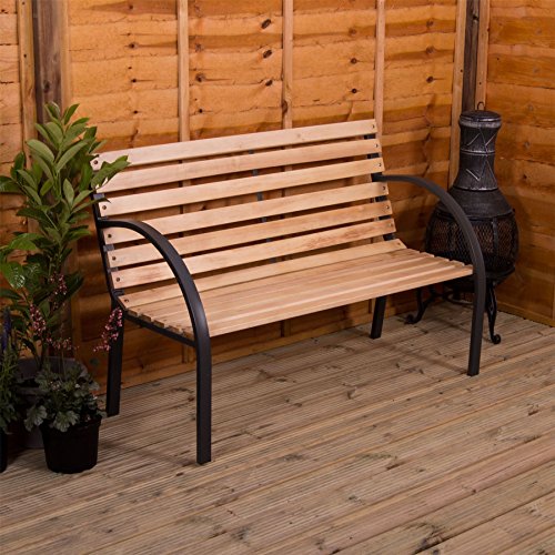 Garden Vida Slatted Garden Bench Wooden Seater Outdoor Furniture Seating Wood Slats Steel Legs Park Patio Seat