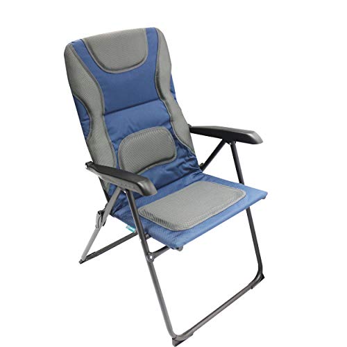 Homecall Folding garden camping chair steel Rip-Stop polyester/mesh padded backrest adjustable blue/grey