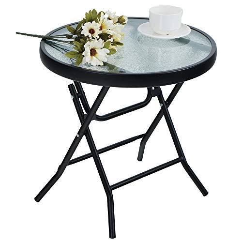 PHI VILLA Folding Side Table, Foldable Coffee Table, Outdoor Garden Table, Small Round Patio Table - Transparent