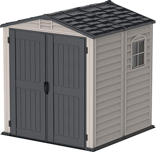 Duramax StoreMate 6 x 6 PLUS Plastic Garden Shed with Plastic Floor & Fixed Window - Anthracite & Adobe - 15 Years Warranty