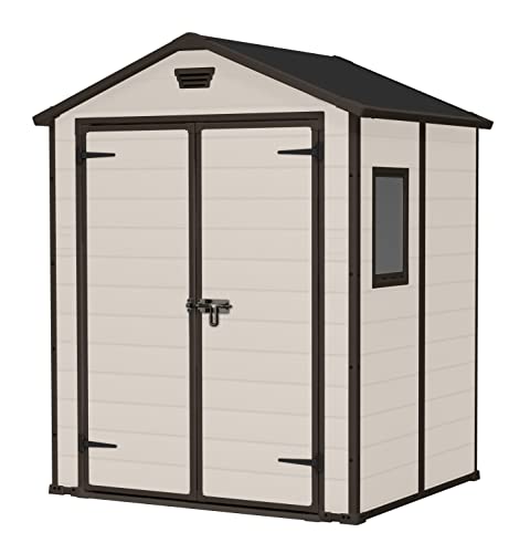 Keter Manor Outdoor Garden Storage Shed, Beige, 6 x 5 ft