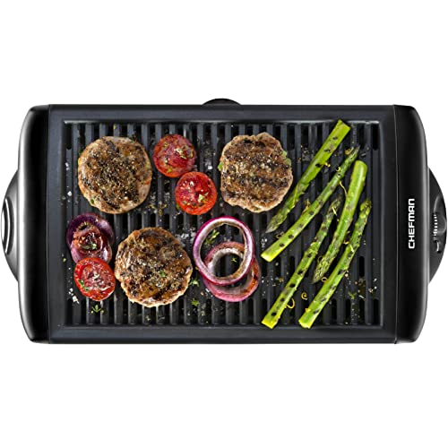 Chefman Electric Smokeless Indoor Grill w/Non-Stick Cooking Surface & Adjustable Temperature Knob from Warm to Sear for Customized BBQ Grilling, Dishwasher Safe Removable Water Tray, Black