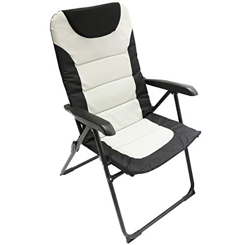 Homecall Folding garden camping chair with 600D polyester sponge padded backrest adjustable black creamy-white
