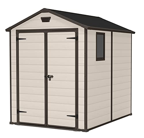 Keter 230256 Manor Outdoor Garden Storage Shed, Beige, 6 x 8 ft