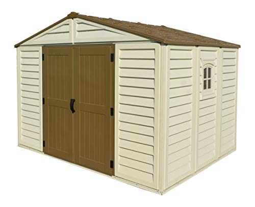 Duramax WoodBridge Plus 10.5 x 8 ft, Plastic Garden Shed with Foundation Kit & Fixed Window - 15 Years Warranty, Brown & Ivory