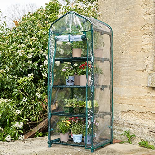 SA Products Mini Greenhouse - Heavy-Duty, Mini Shelf - Portable Gardening Stand for Plants, Flowers, Herbs with Frame & Plastic Cover - Garden Equipment for Indoor & Outdoor Use - 4-Tier Small Shelves