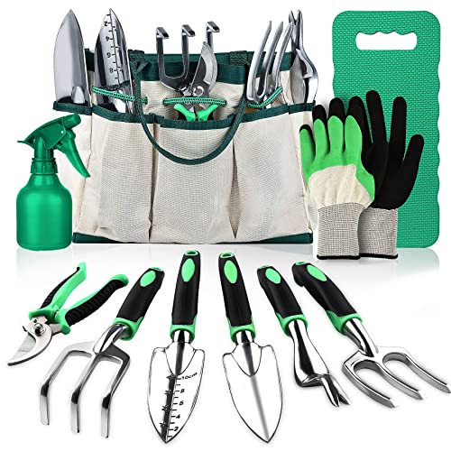 LBSTP Gardening Hand Tool Gift Kit Gardening Gifts for Women & Men 10 Piece Stainless Steel Heavy Duty Garden Tool Sets Garden Tools Bag for Women & Men Easy Storage