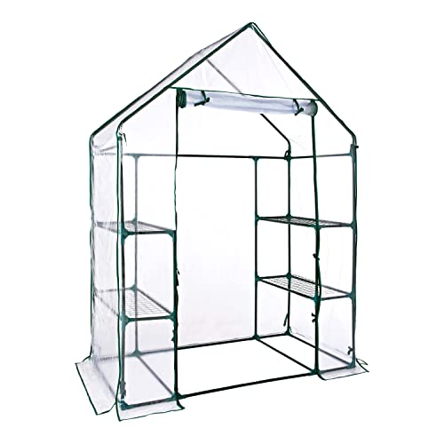 GardenKraft 10739 Walk-In Greenhouse / 4 Sturdy Mesh Shelves For Plants / UV Resistant & Tear Resistant Transparent PVC Cover / Strong Powder Coated Steel Frame