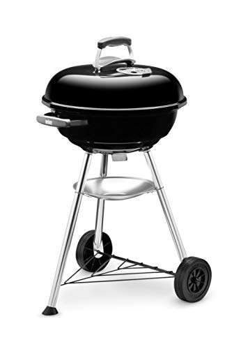 Weber Compact Kettle Charcoal Grill Barbecue, 47cm | BBQ Grill with Lid Cover, Stand & Wheels | Freestanding Outdoor Oven, Smoker & Outdoor Cooker with Porcelain-Enamelled Bowl - Black (1221004)