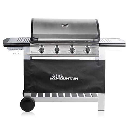 Fire Mountain 4 Burner Gas BBQ | Small Gas BBQ | Compact | Perfect for Small Barbeques and Gatherings | Outdoor Barbecue Grill | Dual Control | Stainless Steel Burners | 140 (W) x 106 (H) x 56 (D)