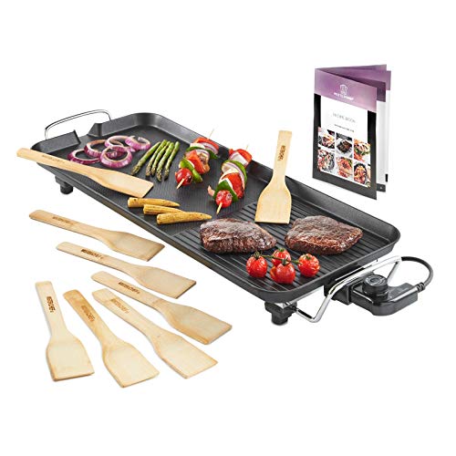 MisterChef® XL Teppanyaki Grill - Electric BBQ Table Top Grill with Adjustable Temperature Control and 8 Spatulas - 1800W - Free Recipe Book Enclosed