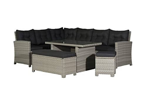 Backyard Furniture Barcelona Luxury 10 Seater Casual Dining Rattan Garden Set with Cushions, Grey/Brown, 191 x 177 x 87 cm