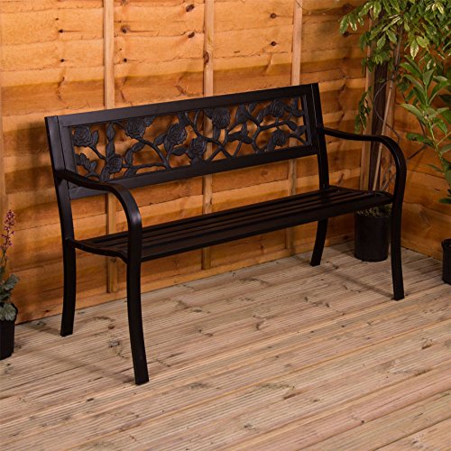 Garden Vida Steel Garden Bench, Rose Design 3 Seater Outdoor Furniture Seating Park Patio Seat