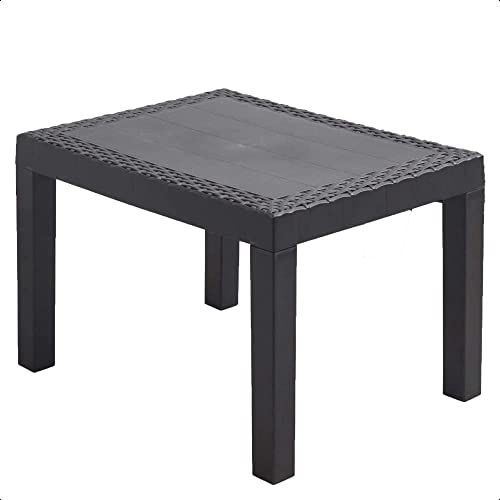 idooka Faux Small Rattan Side Table & Outdoor Coffee Table - Plastic Grey Garden Furniture Table Only with Wicker Effect, Perfect for the Balcony, Picnic, Backyard, and Patio, Easy Assembly